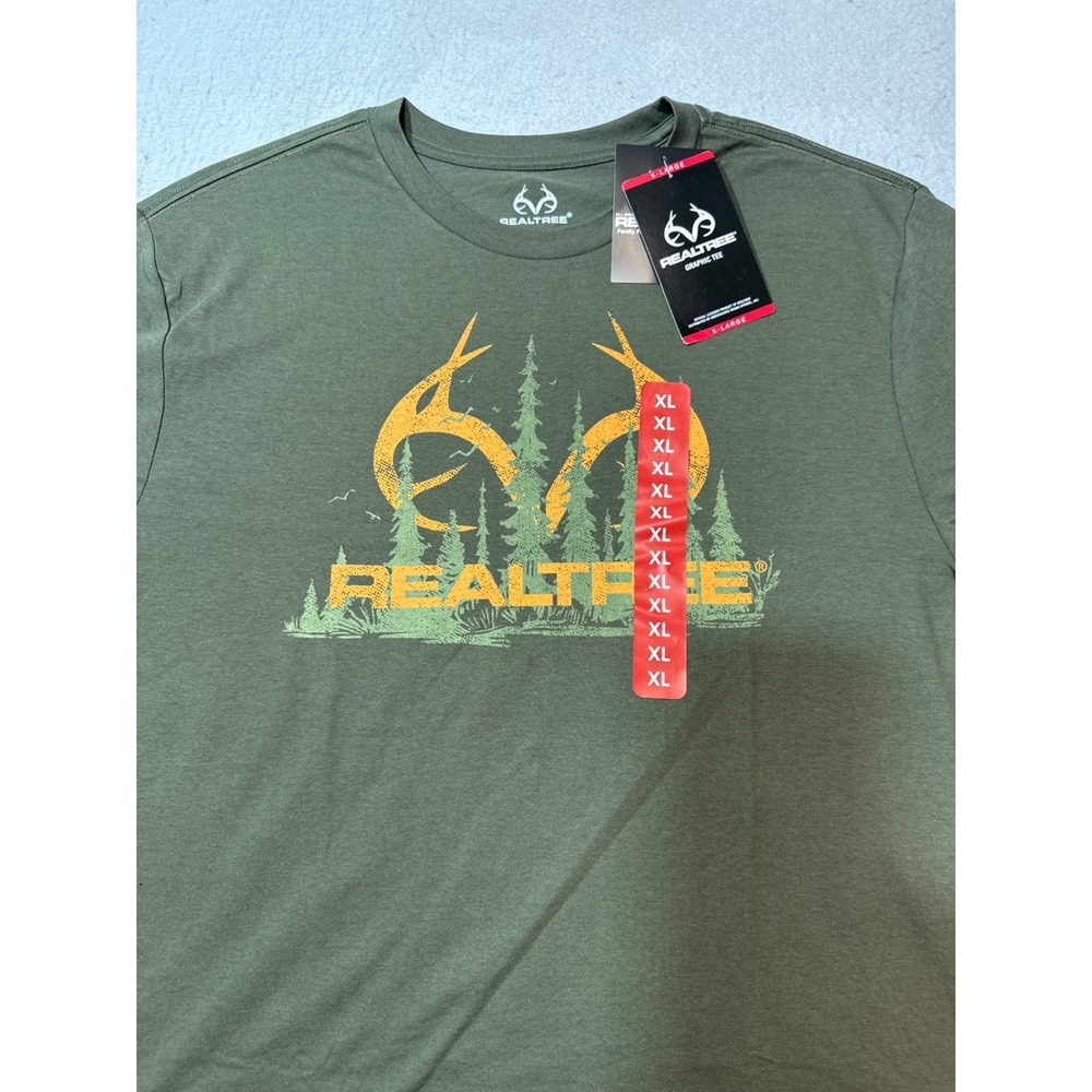Realtree Graphic T-Shirt Men XL Olive Green Antler Logo Forest Outdoor New NWT